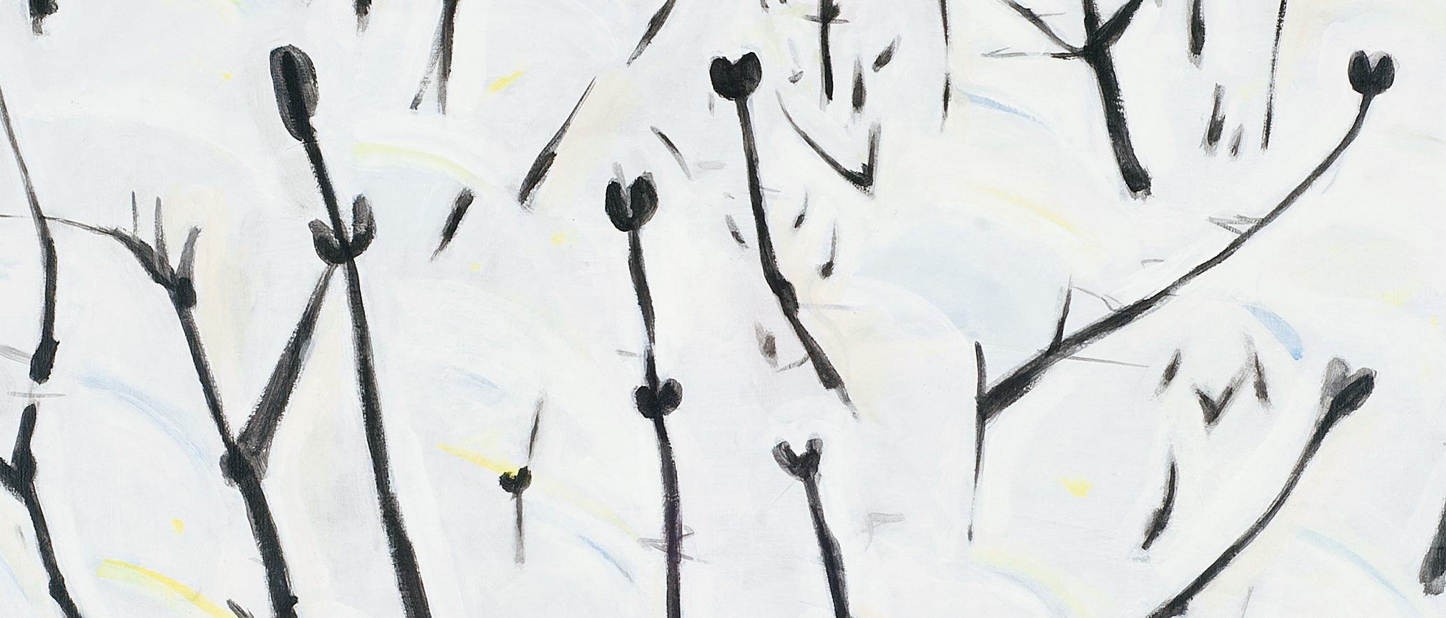 Zonder titel, schilderij met zwarte takken op een witte achtergrond