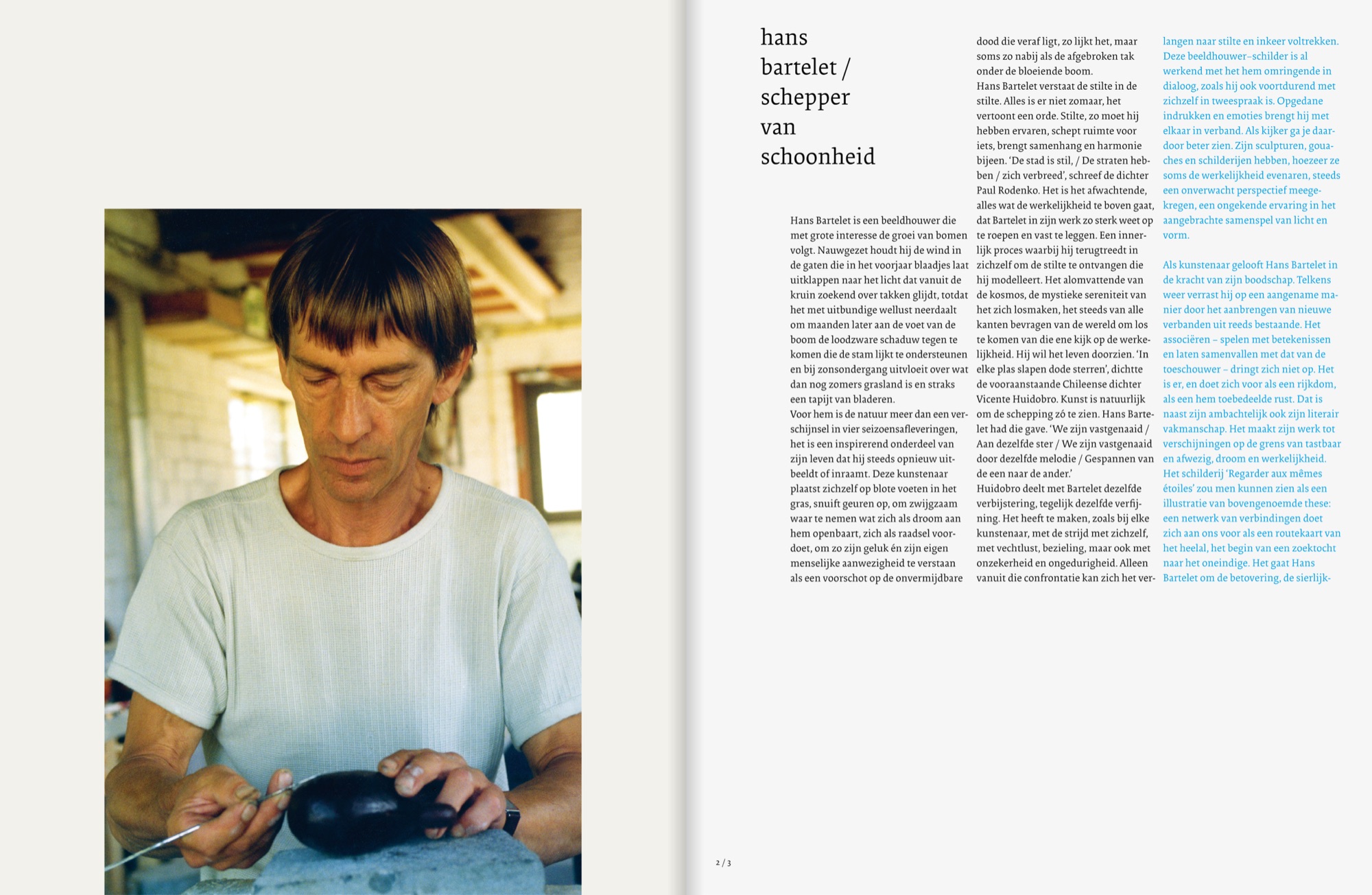 Spread met een portret van Hans Bartelet aan het werk en de openingstekst van het boek